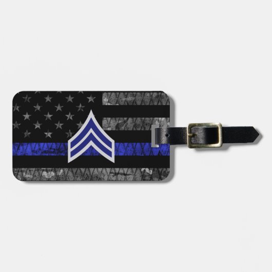 Korporaal met dun blauwe lijn met onderdruk bagagelabel (Voorkant horizontaal)