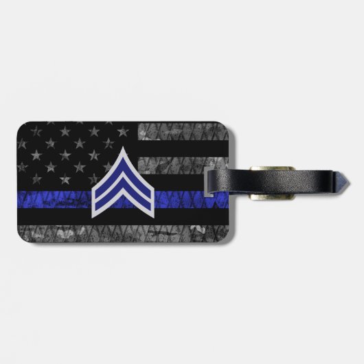 Korporaal met dun blauwe lijn met onderdruk bagagelabel (Achterkant horizontaal)