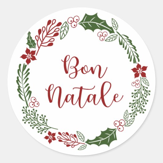 Korsikaanse Kerstkrans, Bon Natale Ronde Sticker (Voorkant)