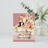 Kort de paar V2 van 1950s sparen de Datum terug Aankondigingskaart (Staand voorkant)