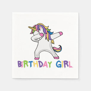 Kort gekleurd abbing Unicorn Birthday Girl Servet