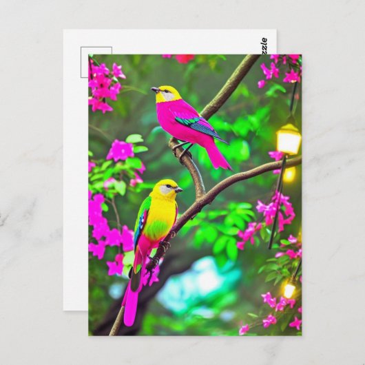 Kort gekleurd Briefkaart van Fantasy Birds (Voorkant / Achterkant)