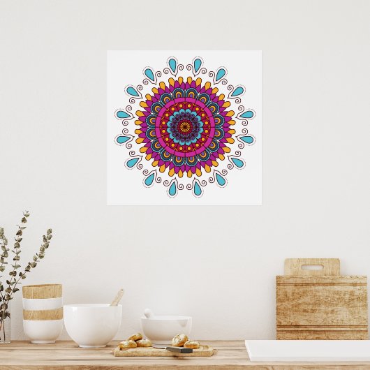 Kort gekleurd Mandala Poster (Keuken)