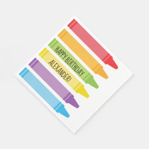 Kort gekleurde regenboogkrayons Birthday Party Servet