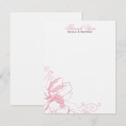 Korte bedankbriefjes met tere bloemmotief voor na  kaart (Voorkant / Achterkant)