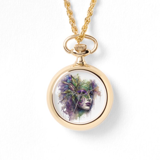 KORTE COLORED MARDI GRAS FACE MASKS HORLOGE (Voorkant)