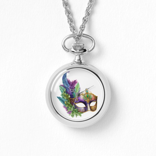 KORTE COLORED MARDI GRAS FACE MASKS HORLOGE (Voorkant)