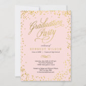 Korte Confetti Graduation Party Invitation Roze Kaart (Voorkant)