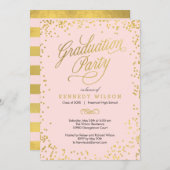 Korte Confetti Graduation Party Invitation Roze Kaart (Voorkant / Achterkant)