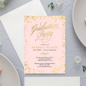 Korte Confetti Graduation Party Invitation Roze Kaart