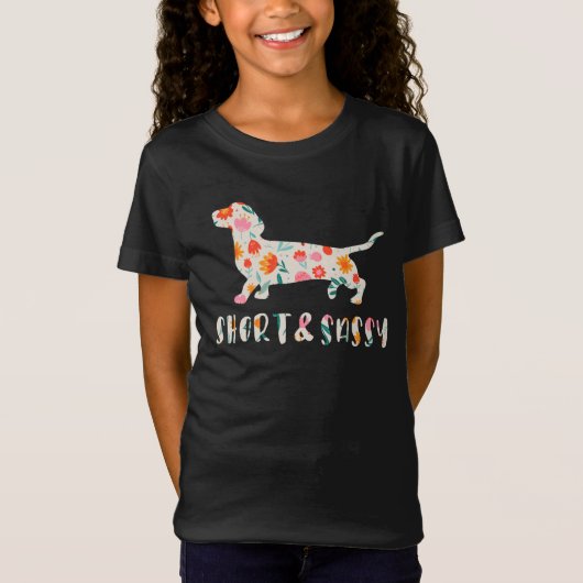 Korte en Sassy Dachshund bloemenhond T-shirt (Voorkant)