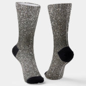 Korte Faux Shimmer Bright Silver Glitter Texture Sokken (Gebogen)