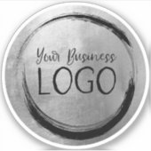Korte Faux Silver Grey Folie Circle Business Logo Sticker (Voorkant)