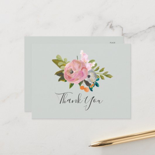 Korte Floral Dank je Briefkaart (Voorkant / Achterkant in situ)