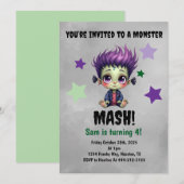 Korte haar monster mash verjaardagsfeestje kaart (Voorkant / Achterkant)