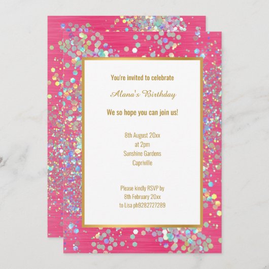 KORTE HOT PINK TEXTURED HOLOGRAPHIC SPOT KAART (Voorkant / Achterkant)