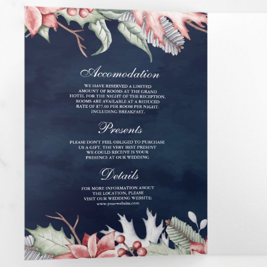 Korte kerst met kaarsblauw QR-code marineverbindin Drieluik Uitnodiging (Binnenzijde eerst)