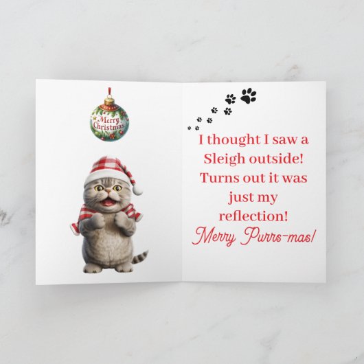 Korte Kerstkat Wenskaart Kaart (Binnen)