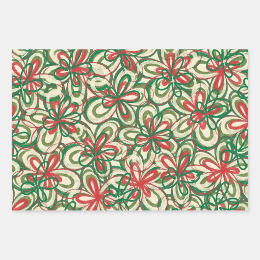 Korte kerstretro Floral Pattern Red Green Inpakpapier Vel (Voorkant 3)