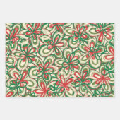 Korte kerstretro Floral Pattern Red Green Inpakpapier Vel (Voorkant 2)
