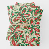 Korte kerstretro Floral Pattern Red Green Inpakpapier Vel (In situ)