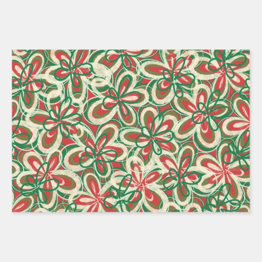 Korte kerstretro Floral Pattern Red Green Inpakpapier Vel (Voorkant)