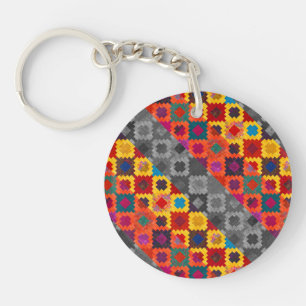 Korte kleurrijke geometrische patronen sleutelhanger