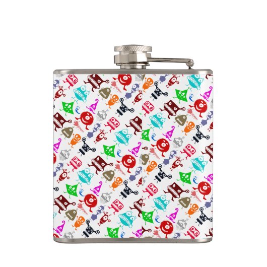 Korte kleurrijke grappige monsters heupfles (Achterkant)