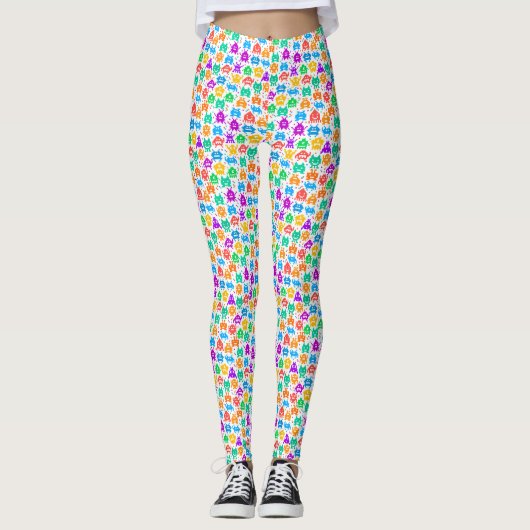 Korte kleurrijke pixelmonsters leggings (Voorkant)