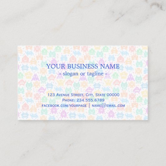 Korte kleurrijke pixelmonsters visitekaartje (Achterkant)