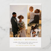 Korte legant in één QR-code 3 Fotobruiloft Folie Uitnodiging (Voorkant)