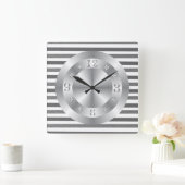 Korte metalen zilvergrijze strepen vierkante klok (Huis)