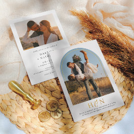 Korte minimale Initialen Boho Arch 2 Foto bruiloft Folie Uitnodiging