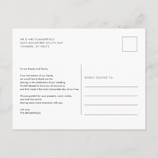 Korte-minimalistische foto voor bruiloft Hartelijk Briefkaart (Achterkant)