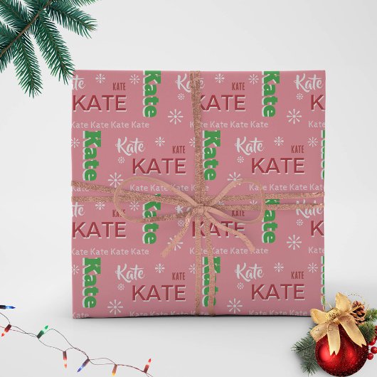 Korte Naam Typografie Roze Kerstmis Gepersonalisee Cadeaupapier