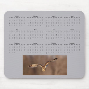 Korte-ooruil volledige jaar 2025 kalender muismat