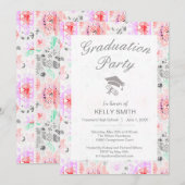 Korte pastel floral aztec graduatie party kaart (Voorkant / Achterkant)