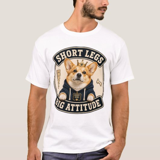 Korte poten grote attitude Funny Corgi T-shirt voo (Voorkant)