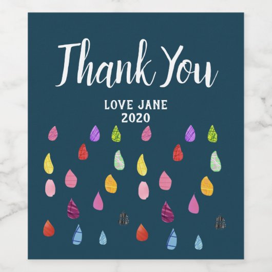 Korte regendruppels, kleurrijke regenkunst wijn etiket (Enkel label)