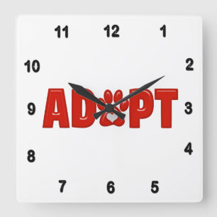 Korte rode ADOPT Animal Paw-afdrukken met wit hart Vierkante Klok