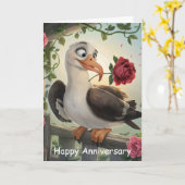 Korte staart albatros met roos in snavel kaart (Gele Bloem)