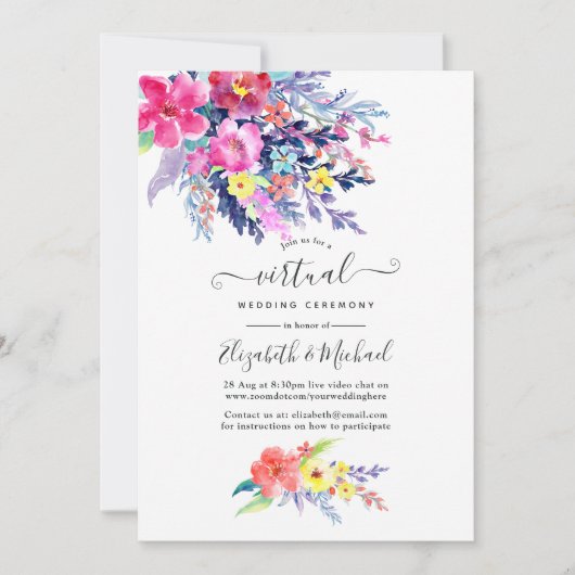 Korte Waterverf Floral Online Virtual Wedding Kaart (Voorkant)