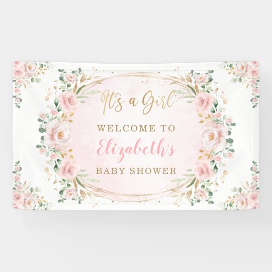 Korte Waterverf Floral Rozen Shower Welkom Spandoek (Horizontaal)