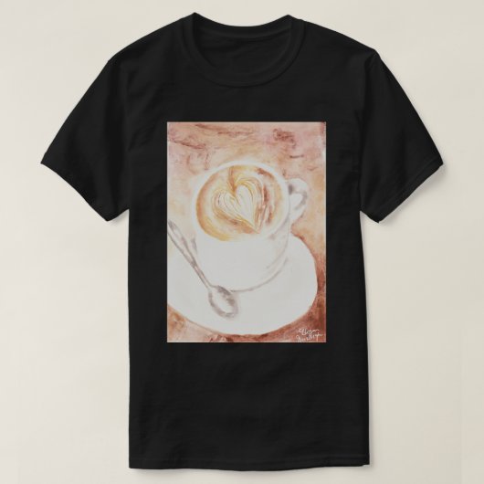 Korte Waterverf Latte Kunstbeker Koffee T-shirt (Design voorkant)