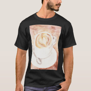 Korte Waterverf Latte Kunstbeker Koffee T-shirt