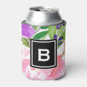 Korte Waterverf Voorjaarsbloei Floral Monogram Blikjeskoeler (Blikje Voorkant)