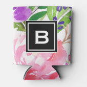 Korte Waterverf Voorjaarsbloei Floral Monogram Blikjeskoeler (Voorkant)