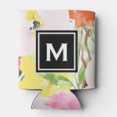 Korte Waterverf Voorjaarsbloei Floral Monogram Blikjeskoeler (Achterkant)