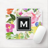 Korte Waterverf Voorjaarsbloei Floral Monogram Muismat (Met muis)