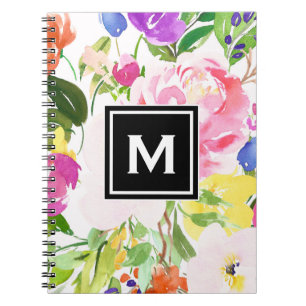 Korte Waterverf Voorjaarsbloei Floral Monogram Notitieboek